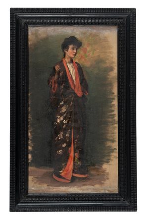 Llewelyn Lloyd, Figura femminile in piedi. Olio su cartone telato. cm...