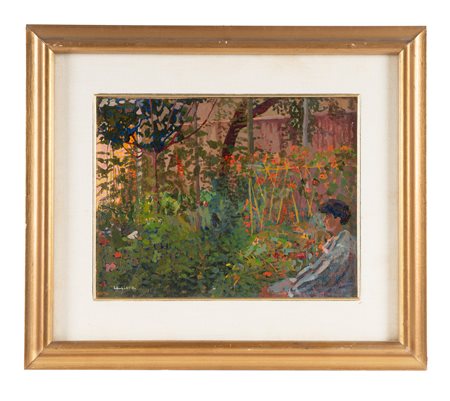 Llewelyn Lloyd, Signora in giardino (Papaveri rossi). 1910. Olio su tela...