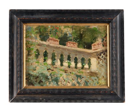 Francesco Lojacono [attribuito a], Palazzo Pitti. Olio su tela. cm 23,5x29,5....