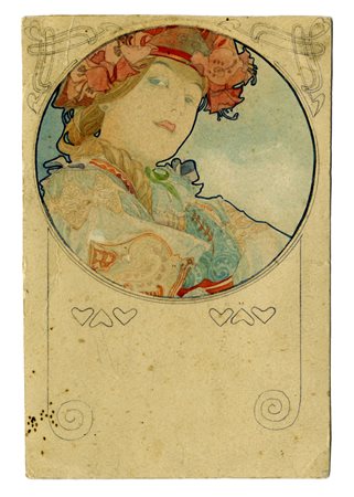 Alphonse Mucha [attribuito a], Bozzetto per cartolina postale. Matita,...