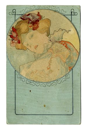 Alphonse Mucha [attribuito a], Bozzetto per cartolina postale. Matita,...