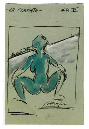 Nerino Nannetti (Neri), La Traviata. Atto II. Acquerello e carboncino su...