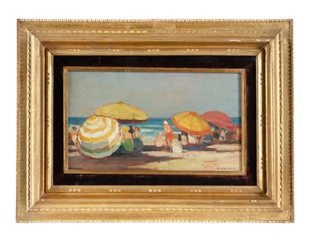 Renato Natali, Panorama. Olio su tavola. cm 18,6x34. Firmato in basso a...