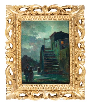 Renato Natali, Veduta con casa colonica. Olio su cartone. cm 23,7x17,7....