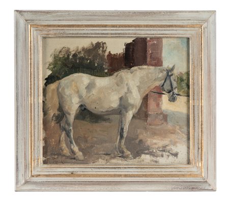 Ruggero Panerai, Cavallo bianco. Olio su tela. cm 27x30,7. Firmato in basso a...