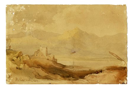 Alberto Pasini, Paesaggio con rovine. 1862. Acquerello su carta. mm 165x247....