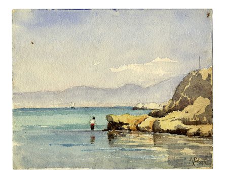 Attilio Pratella, Napoli. 1909. Acquerello. mm 183x228. Firma in basso a...