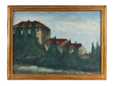 Ottone Rosai, Case toscane. Anni '50 del XX secolo. Olio su cartone. cm...