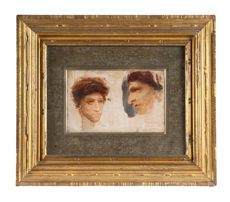 Luigi Serra, Studio di due teste femminili. 1880. Olio su tavoletta. mm...