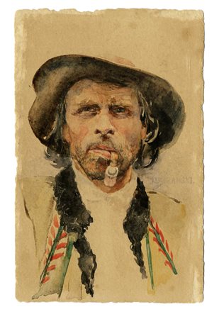 Michal Adam Sozanski, Ritratto. Acquerello su cartolina postale. mm 140x90....