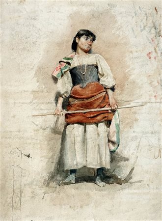 Clemente Tafuri [attribuito a], Popolana. Matita e acquerello su carta. mm...