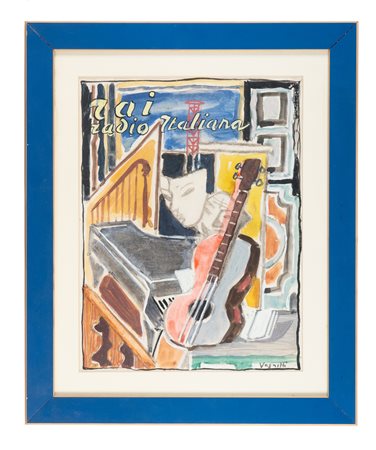 Gianni Vagnetti, Bozzetto pubblicitario per la RAI Radio Italiana. Tempera...
