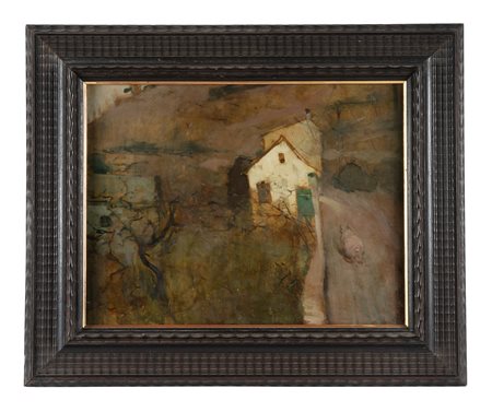 Ugo Valeri, Paesaggio. Olio su tavola. cm 43x55,5. Firmato in basso a destra....