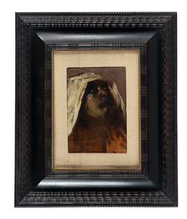 Ugo Valeri, Monaca. Olio su cartone. cm 25x18. Iscrizione a matita sul verso:...