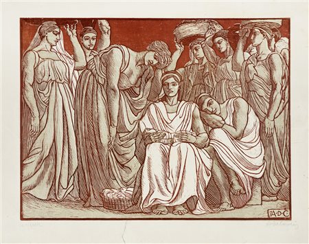 Adolfo De Carolis, Le offerte (I doni). 1908. Xilografia a due legni. mm...