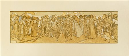 Adolfo De Carolis, Lido piceno. 1908. Xilografia a quattro legni. mm 140x475....