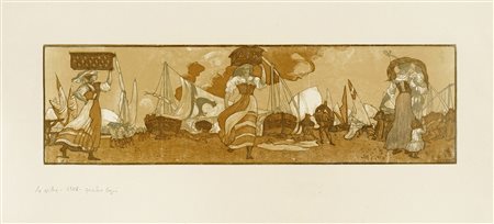 Adolfo De Carolis, Le Arche. 1908. Xilografia a quattro legni. mm 140x475....