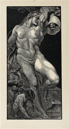 Adolfo De Carolis, Nudo di donna. 1917. Xilografia. mm 510x240. Foglio: mm...