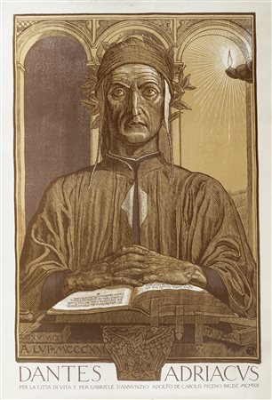 Adolfo De Carolis, Dantes Adriacus. 1920. Xilografia a due legni. mm 570x400....