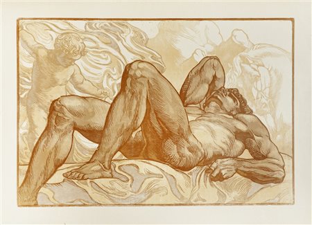 Adolfo De Carolis, Il gigante caduto. 1925. Xilografia a tre legni. mm...