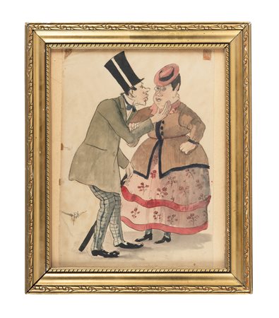 Giovanni Boldini, Coppia caricaturale. Penna e inchiostro di china e...