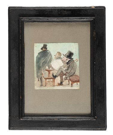 Angelo Tricca, Al Caffè Panone. Acquerello su carta. mm 148x145. (1) In...