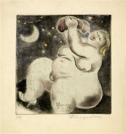 Michel Fingesten, Lotto composto di 2 incisioni erotiche. 1) Ex Eroticis G....
