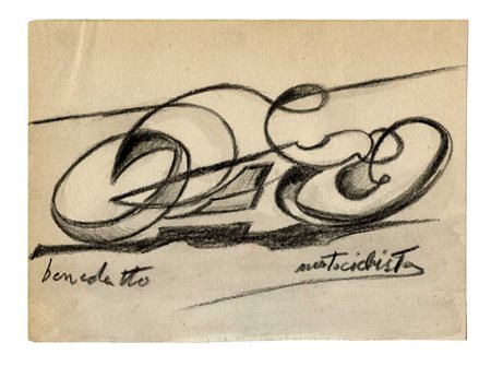 Enzo Benedetto, Il motociclista. Carboncino su carta. mm 131x178. Firma e...