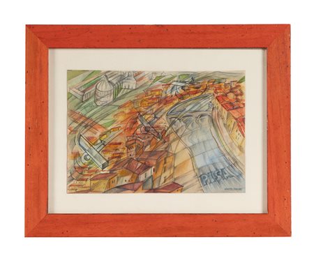 Uberto Bonetti, Spiralando su Pisa. Anni '30 del XX secolo. Acquerello,...