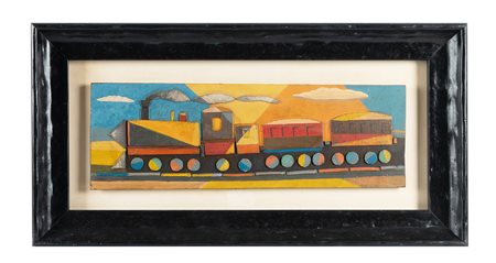 Giulio D'Anna, Trenino giocattolo. 1933-34. Olio e collage polimaterico su...