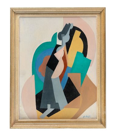 Bela De Kristo, Figura cubo-futurista. Olio su tela. cm 61x46,5. Firmato in...