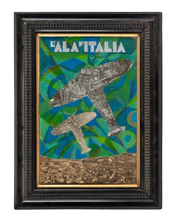 Dario Di Gese, L'Ala d'Italia. Olio e collage su cartone. cm 36x24. Firma al...