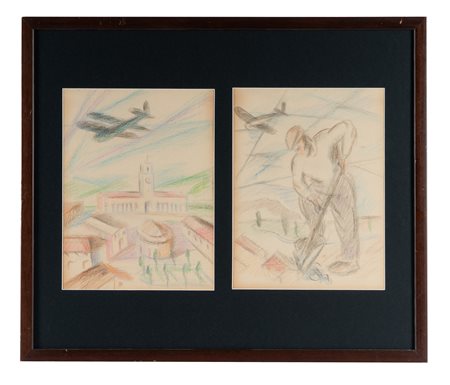 Dario Di Gese, Lotto composto di 2 disegni. Pastello su carta. mm 310x233 ca....