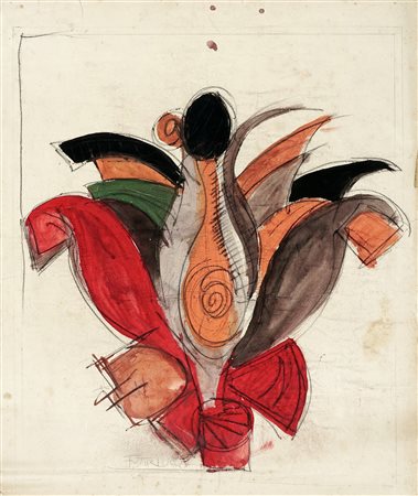 FuturLuca, Composizione. Acquerello, carboncino e matita su carta...