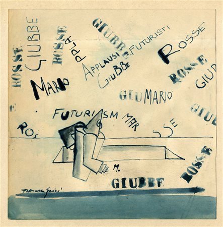 Francesco Gairi, Giubbe Rosse. Acquerello e penna e inchiostro di china blu...