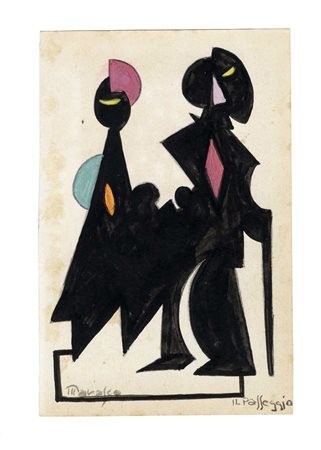 Antonio Marasco, Il passeggio. Matita e acquerello su carta greve. mm...