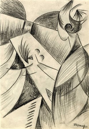 Antonio Marasco, Composizione futurista. 1929. Carboncino su carta. mm...