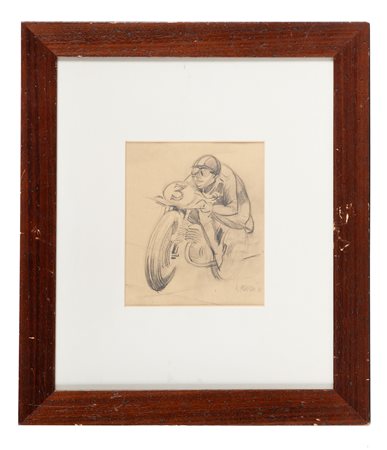 Virgilio Marchi, Motociclista. 1937. Matita e carboncino su carta. mm...