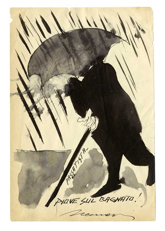 Nerino Nannetti (Neri), Lotto composto di 4 disegni. Tecniche miste su carta....