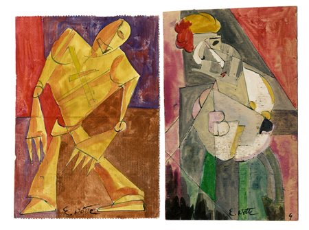 Emilio Notte, Figure futuriste. Tecniche miste su carta. mm 141x101 e 151x95....