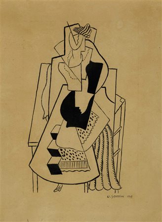 Gino Severini, Recherche dynamique d'une femme assise. 1915. Matita, penna e...