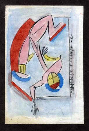 Lucio Venna Landsmann, Manifesto Futurista -2- Acquerello e carboncino su...