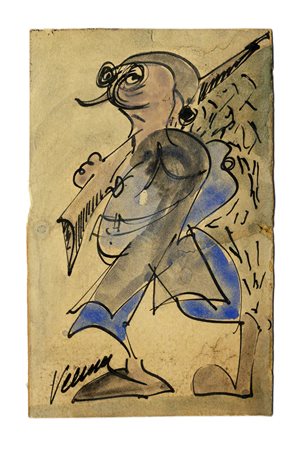 Lucio Venna Landsmann, Il cacciatore. Acquerello, penna e inchiostro di china...