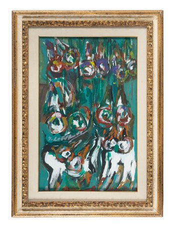 Silvio Loffredo, I gattoni. Olio su sughero. cm 71,5x41,5. Firma in basso a...