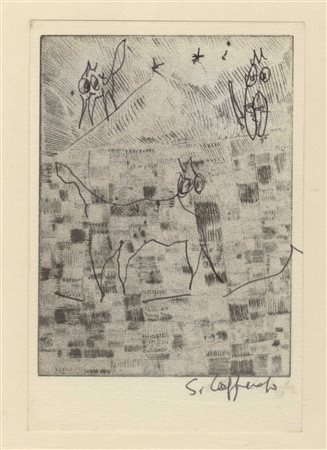 Silvio Loffredo, I gattoni. Incisione con intervento a mano a penna a sfera...