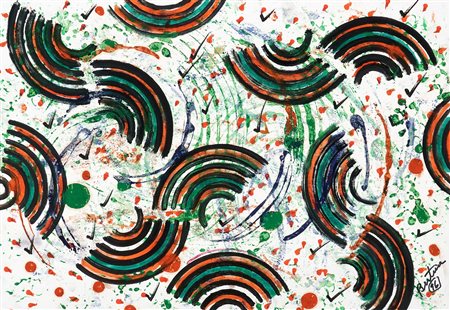 Bertina Lopes, Senza titolo. 1996. Tecnica mista su carta. mm 34x482. Firma e...