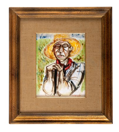 Giuseppe Migneco, Il contadino. 1970. Acquerello su carta. mm 270x205...
