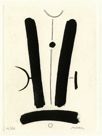 Bruno Munari, Simultaneità degli opposti. 1989. Acquaforte. mm 160x120. Firma...