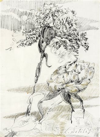 Lisa Sotilis, Composizione. 1986. Matita, carboncino e pastello su carta...