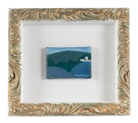 Venturino Venturi, Paesaggio. Olio su microtela. cm 7x10. Firma in basso a...